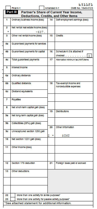 חלק שלישי בטופס K-1 - תוצאות הפעילות